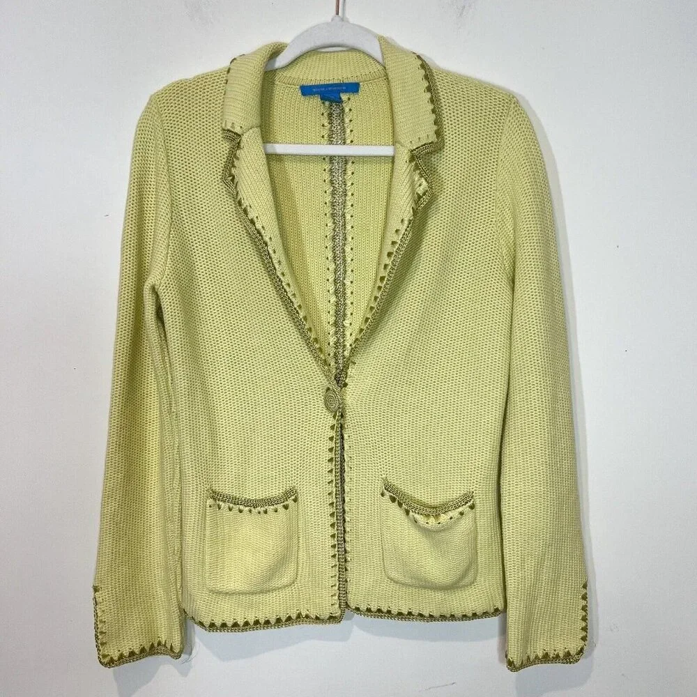 White + Warren Blazer M Jacket Womens Green Knit Embroidered Sweater Size Medium
